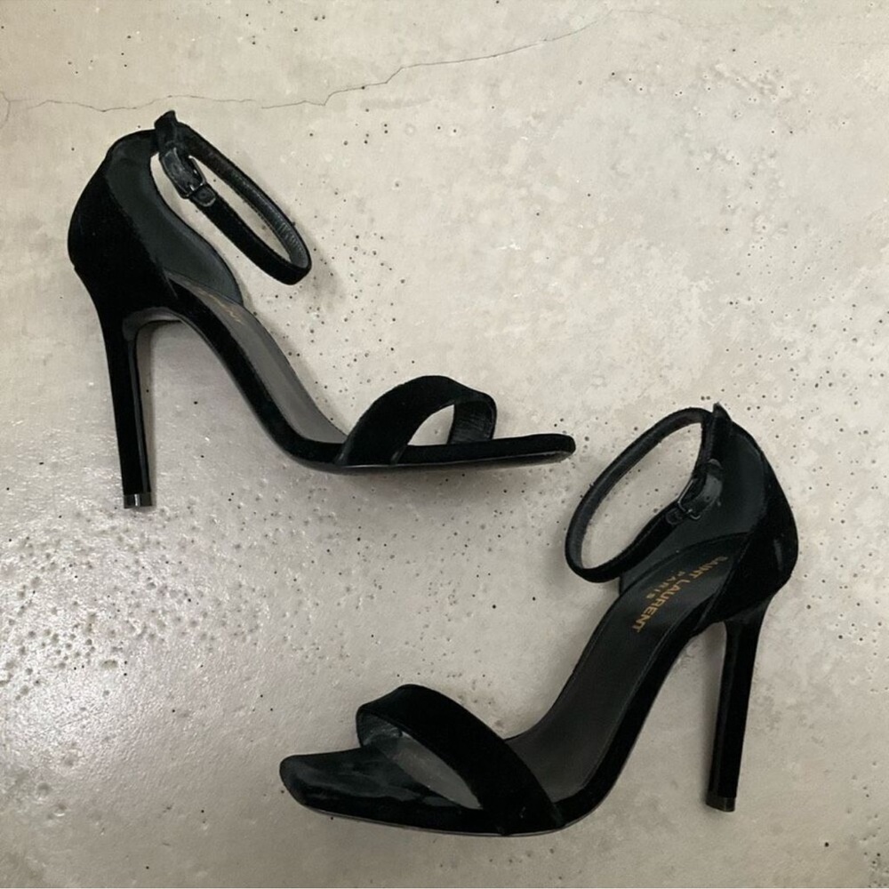 Saint Laurent Velvet Open Toe Heels- 37
